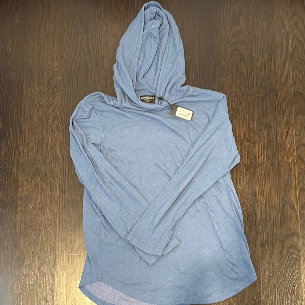 Blue Hooded Long Sleeve Top